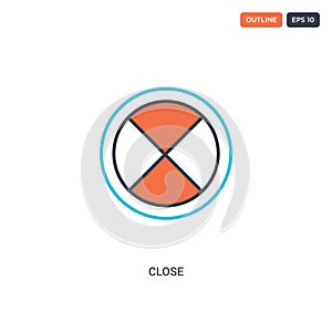 2 color Close concept line vector icon. isolated two colored Close outline icon with blue and red colors can be use for web,