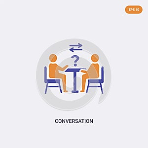 2 color Conversation concept vector icon. isolated two color Conversation vector sign symbol designed with blue and orange colors