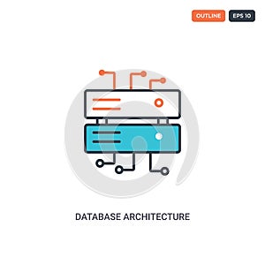 2 color database architecture concept line vector icon. isolated two colored database architecture outline icon with blue and red