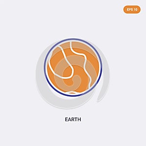 2 color Earth concept vector icon. isolated two color Earth vector sign symbol designed with blue and orange colors can be use for