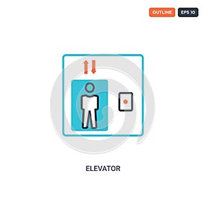 2 color elevator concept line vector icon. isolated two colored elevator outline icon with blue and red colors can be use for web