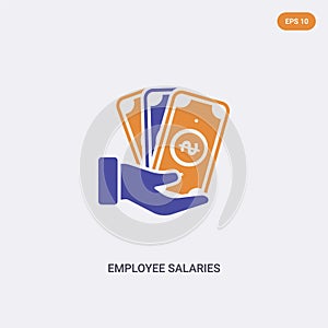 2 color employee salaries concept vector icon. isolated two color employee salaries vector sign symbol designed with blue and