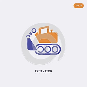 2 color Excavator concept vector icon. isolated two color Excavator vector sign symbol designed with blue and orange colors can be