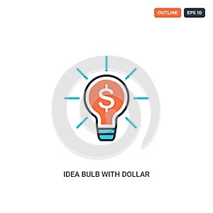 2 color idea bulb with dollar concept line vector icon. isolated two colored idea bulb with dollar outline icon with blue and red