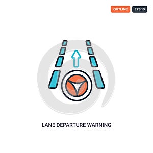 2 color Lane departure warning concept line vector icon. isolated two colored Lane departure warning outline icon with blue and