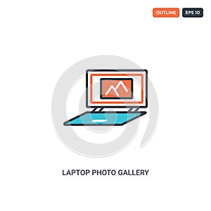 2 color Laptop photo gallery concept line vector icon. isolated two colored Laptop photo gallery outline icon with blue and red