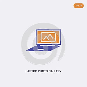 2 color Laptop photo gallery concept vector icon. isolated two color Laptop photo gallery vector sign symbol designed with blue