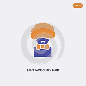 2 color Man face curly hair and moustache concept vector icon. isolated two color Man face curly hair and moustache vector sign