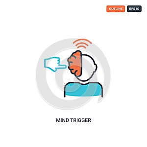 2 color Mind trigger concept line vector icon. isolated two colored Mind trigger outline icon with blue and red colors can be use