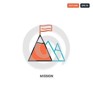 2 color Mission concept line vector icon. isolated two colored Mission outline icon with blue and red colors can be use for web,