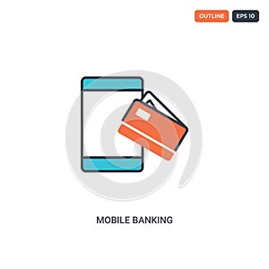 2 color Mobile banking concept line vector icon. isolated two colored Mobile banking outline icon with blue and red colors can be