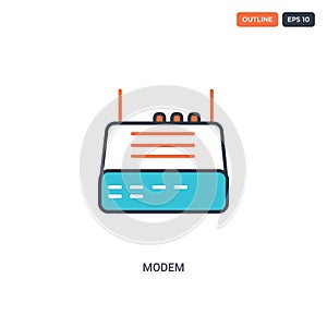 2 color Modem concept line vector icon. isolated two colored Modem outline icon with blue and red colors can be use for web,