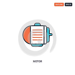 2 color Motor concept line vector icon. isolated two colored Motor outline icon with blue and red colors can be use for web,