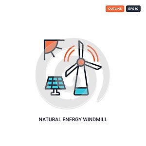 2 color natural energy windmill concept line vector icon. isolated two colored natural energy windmill outline icon with blue and