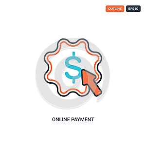 2 color online payment concept line vector icon. isolated two colored online payment outline icon with blue and red colors can be