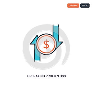 2 color Operating profit/loss concept line vector icon. isolated two colored Operating profit/loss outline icon with blue and red
