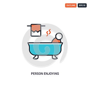 2 color Person enjoying jacuzzi bath concept line vector icon. isolated two colored Person enjoying jacuzzi bath outline icon with