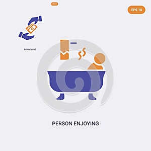 2 color Person enjoying jacuzzi bath concept vector icon. isolated two color Person enjoying jacuzzi bath vector sign symbol