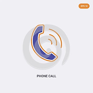 2 color phone call concept vector icon. isolated two color phone call vector sign symbol designed with blue and orange colors can