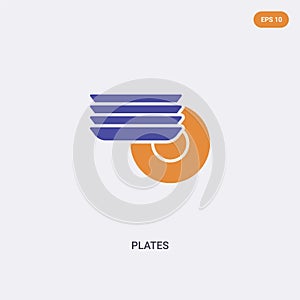 2 color plates concept vector icon. isolated two color plates vector sign symbol designed with blue and orange colors can be use
