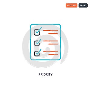 2 color Priority concept line vector icon. isolated two colored Priority outline icon with blue and red colors can be use for web