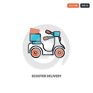 2 color scooter delivery concept line vector icon. isolated two colored scooter delivery outline icon with blue and red colors can