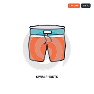 2 color Swim Shorts concept line vector icon. isolated two colored Swim Shorts outline icon with blue and red colors can be use