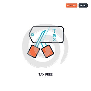 2 color Tax free concept line vector icon. isolated two colored Tax free outline icon with blue and red colors can be use for web