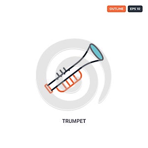 2 color trumpet concept line vector icon. isolated two colored trumpet outline icon with blue and red colors can be use for web,