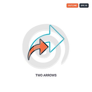 2 color two arrows concept line vector icon. isolated two colored two arrows outline icon with blue and red colors can be use for