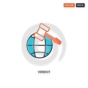 2 color verdict concept line vector icon. isolated two colored verdict outline icon with blue and red colors can be use for web,