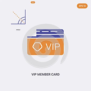 2 color Vip member card concept vector icon. isolated two color Vip member card vector sign symbol designed with blue and orange