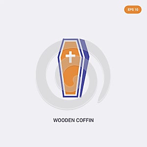 2 color wooden coffin concept vector icon. isolated two color wooden coffin vector sign symbol designed with blue and orange