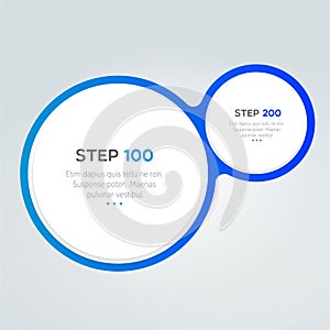 2 connected Circles. Round chart, scheme, infographic, numbered template, option template. 2 steps