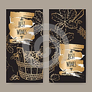 2 elegant wine label templates with grapevine and grapes