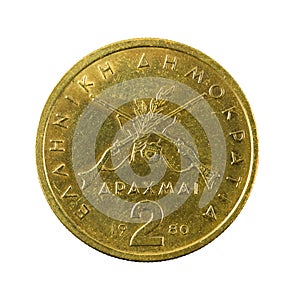 2 greek drachma coin 1980 obverse