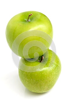 2 Green apples with water drops