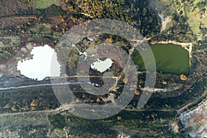 2 heart-shaped lakes. Lakes of the solfatara of Pomezia, Rome