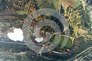 2 heart-shaped lakes. Lakes of the solfatara of Pomezia, Rome