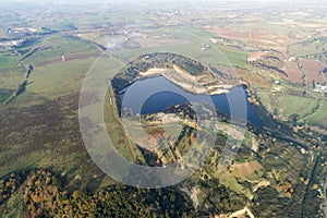 2 heart-shaped lakes. Lakes of the solfatara of Pomezia, Rome