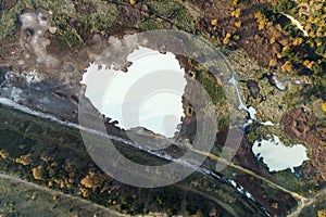 2 heart-shaped lakes. Lakes of the solfatara of Pomezia, Rome