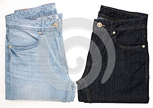 2 jeans in light blue and dark blue colors.