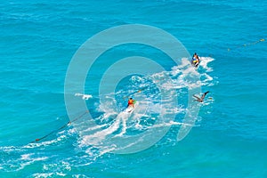 2 Jet Skis in the Caribbean sea, tropical Ocean, Vacation Concept, Cancun, Mexico