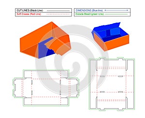 2 lid corrugated mailer box, cardboard carton shipping box with 3D render and dieline template