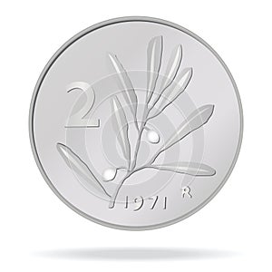 2 Lira of Italy. Vector illustration of an Italian coin