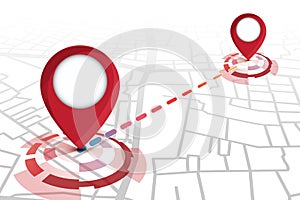 2 Locator icons red color showing on street map with line tracking