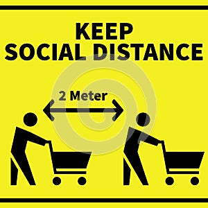 2 meters Social Distance while shopping in Malls, Grocery stores, Shops, Animated Illustrates shows maintaining distance
