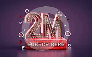 2 million subscribers followers celebration banner 3d background