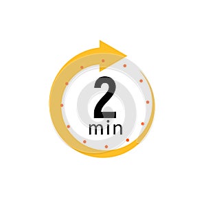 2 minutes clock quick number icon. 2min time circle icon