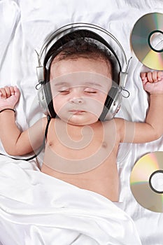 2 Month old baby listening to music